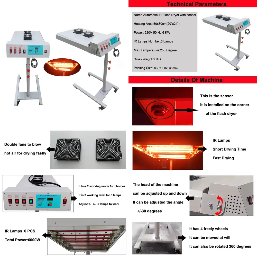 360-degree Rotation 6000W Auto - đánh giá và giá Flash Dryer Screen Print